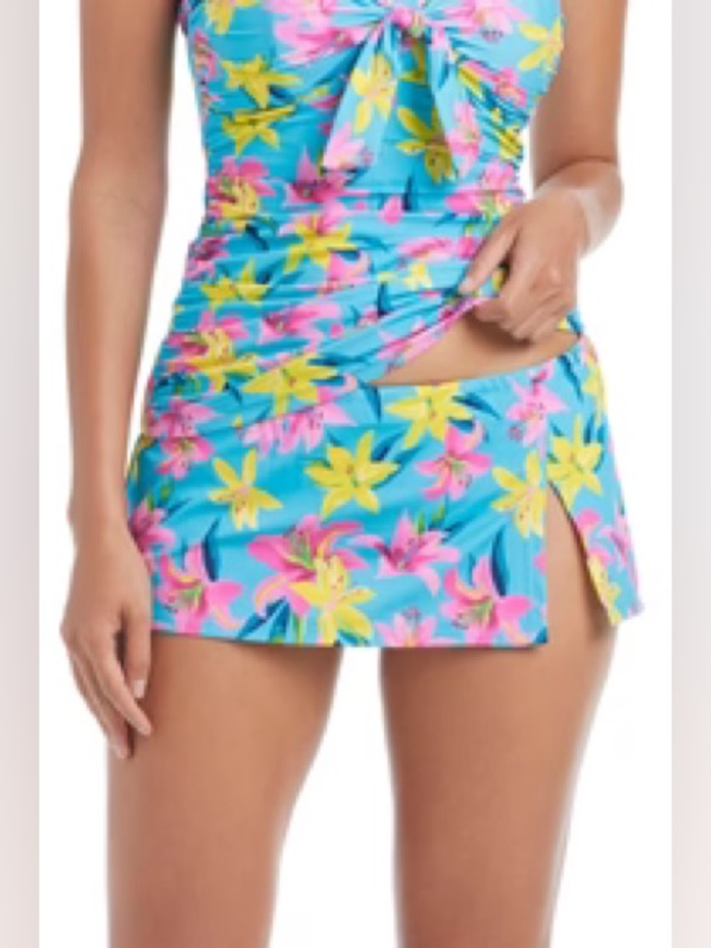 Bleu by Rod Beattie Lush Life Knot Front Bandeaukini & Skirted Hipster Swim set